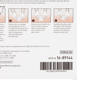 McKesson Barrier Island Dressing 4 X 4 Inch close up of back of box