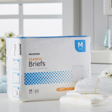 McKesson Unisex Adult Incontinence Brief  Classic Medium Disposable Light Absorbency in home setting