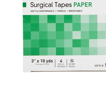 McKesson White Paper Surgical Tape 3 Inch X 10 Yards close-up of front of box