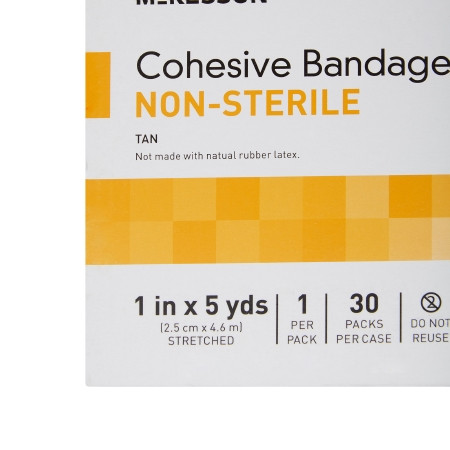 McKesson Cohesive Bandage 1 Inch X 5 Yard, Tan close-up of box