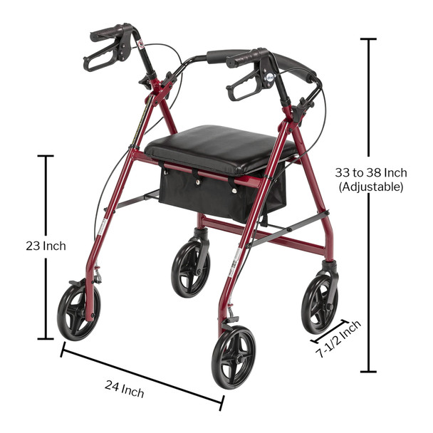 McKesson Lightweight Rollator with 7.5 inch Wheels, Red specs