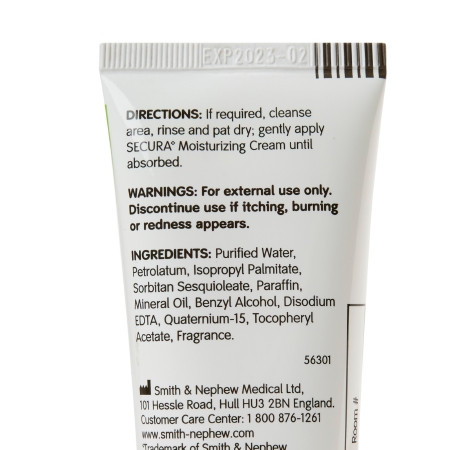 Secura Moisturizing Cream, 3 oz. Unscented back of tube