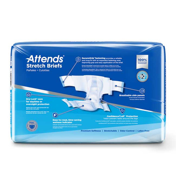Attends Stretch Adult Incontinence Briefs, Unisex back of package
