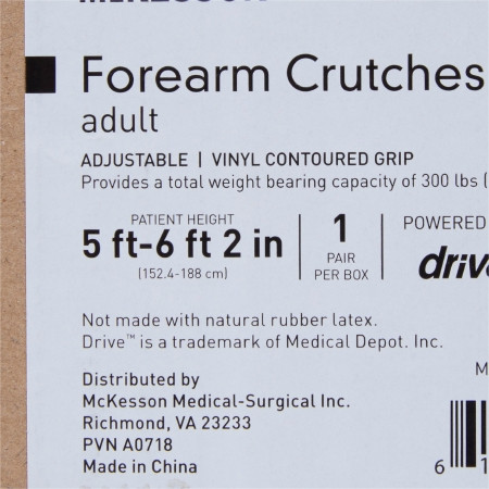 Forearm Crutches Mckesson Adult Steel Frame 300 lbs. Weight Capacity label information