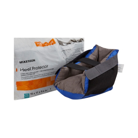 McKesson Heel Protector, One Size Fits Most, Black / Blue - boot and package