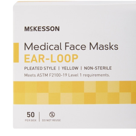 McKesson Medical Face Mask, Pleated With Earloops, Yellow - Level 1 box