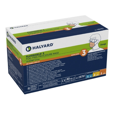 Halyard -  FluidShield Pleated Foam Anti-fog Face Mask with Earloops, Level 3 box