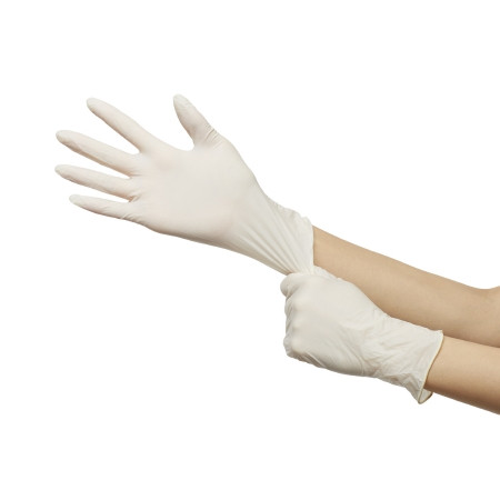 McKesson Confiderm Latex Exam Glove on hands