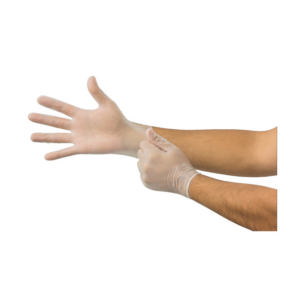 Derma Free Vinyl Exam Gloves in use