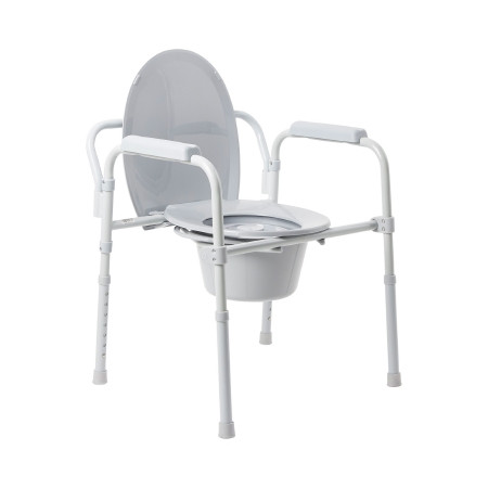 McKesson Folding Steel Frame Commode side view with lid open