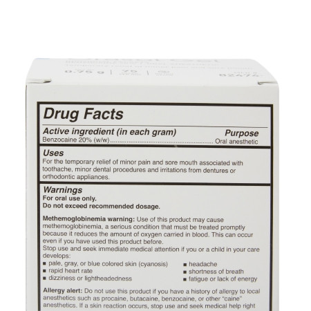 McKesson Orasol Gel - Oral Pain Relief - close-up of back of box