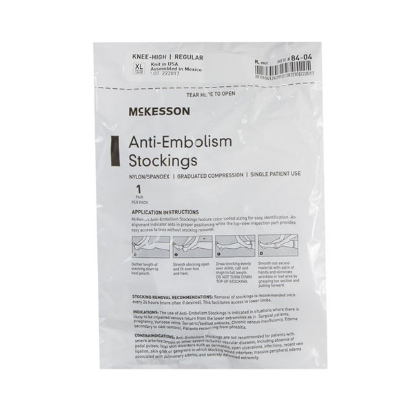 McKesson - Knee High Anti-Embolism Stocking, 20-30mmHg, White with Inspection Toe - packaging
