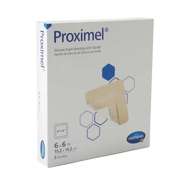Proximel Silicone Bordered Foam Dressing - 6" x 6" - box of 5
