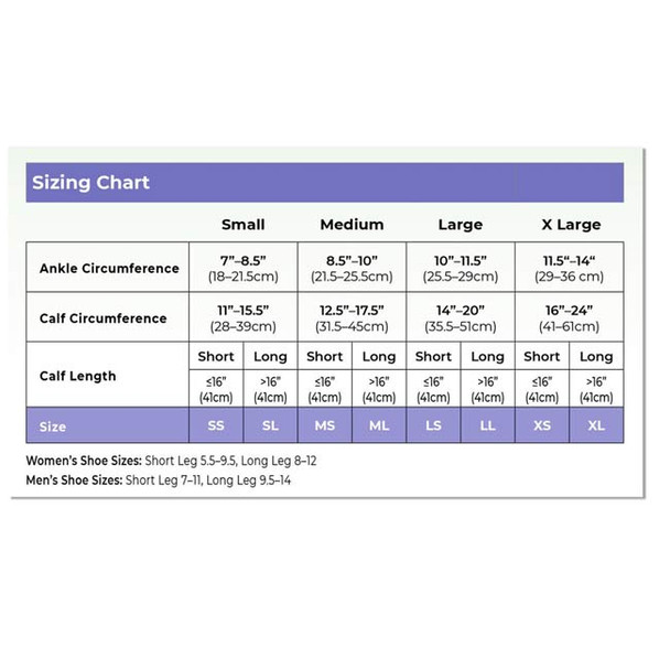 Sigvaris Bamboo Knee High 20-30mmHg Compression Support Socks sizing chart