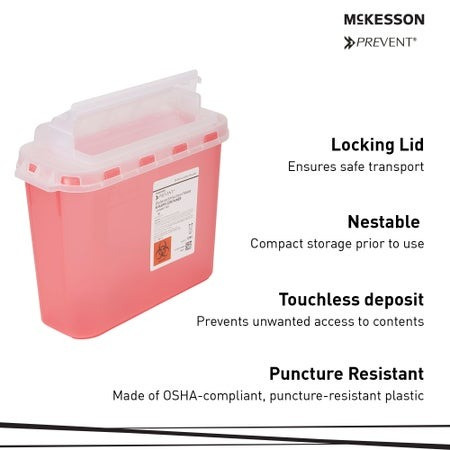 McKesson Prevent Red Sharps Container, 1.35 gallon - features