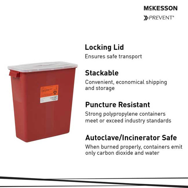 McKesson Prevent Red Sharps Container, 3 gallon - features