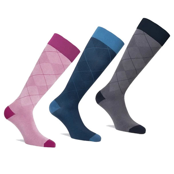 Jobst Style | 15-20 mmHg | Knee High | Closed Toe Compression Sock - pink, blue, and grey