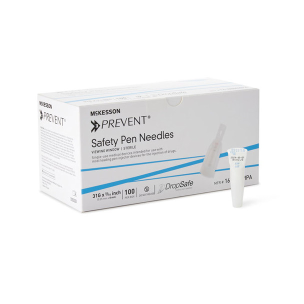 McKesson Prevent Safety Pen Needles, 31 Gauge - Box of 100