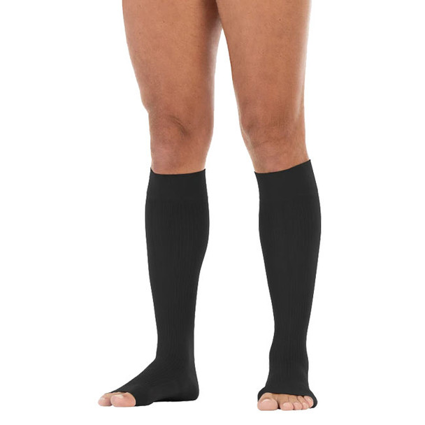 JOBST forMen Knee High 20-30mmHg Open Toe SoftFit Full Calf Compression Stockings | Long Length - black