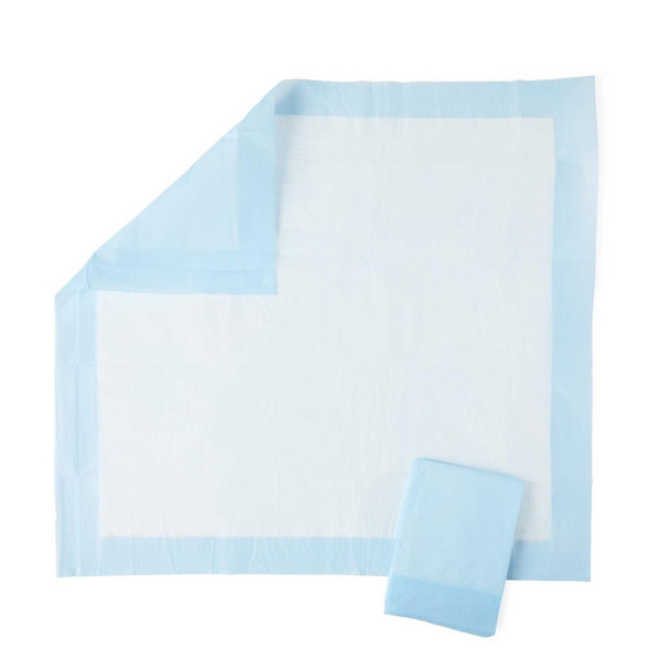Medline Protection Plus Disposable Chair Pad, Light Absorbency, 23" x 24", Bulk Packaged - folded to show blue backing