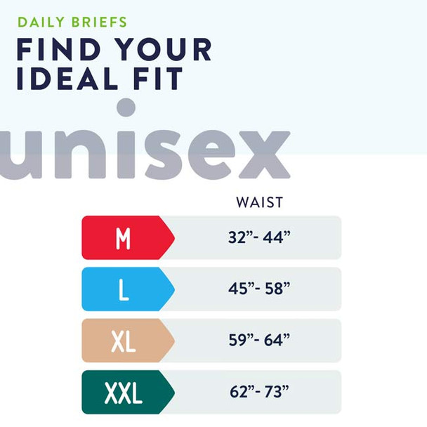 Prevail Nu-Fit Daily Brief with Tabs | Bariatric 2XL, Heavy Absorbency - Sizing Chart