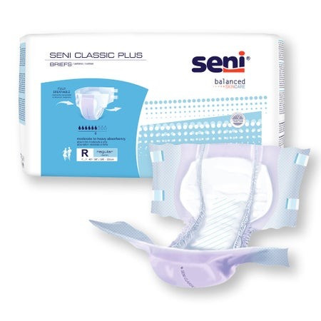 Seni Classic Plus Briefs with Tabs, Moderate Absorbency - brief and package view