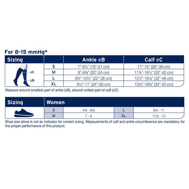 Jobst Activa SoSoft Brocade Knee-High Closed Toe 20-30mmHg - sizing chart