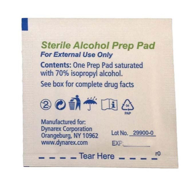Dynarex - Alcohol Prep Pads Package Back View