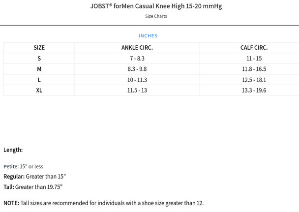 Jobst forMen - Men's 8-15mmHg Casual Compression Support Socks sizing chart Jobst forMen - Men's 8-15mmHg Casual Compression Support Socks sizing chart