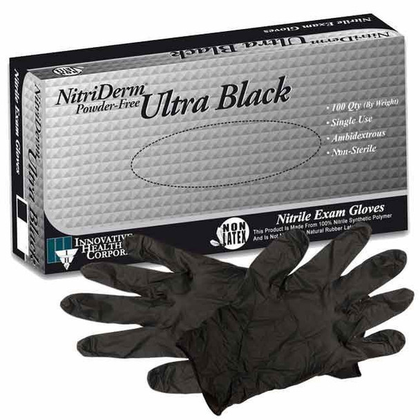 Innovative NitriDerm - Ultra Black Synthetic Nitrile Exam Gloves Box View