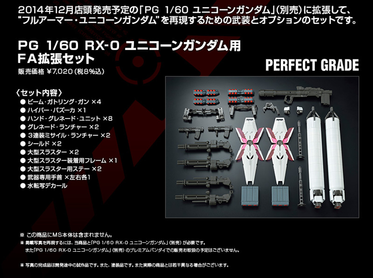 PG 1/60 FA Expansion Unit for RX-0 Unicorn Gundam Plastic Model