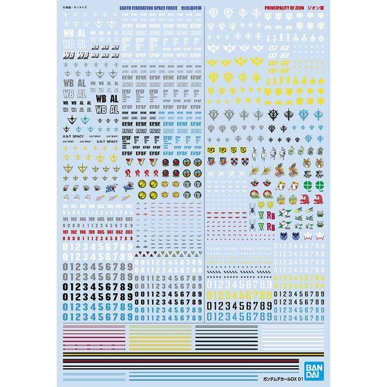 Gundam Decal DX 01 Mobile Suit Gundam E.F.S.F. MS Zeon MS [1/144