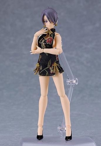 figma Female Body (Mika) with Mini Skirt Chinese Dress Outfit (Black) Action Figure