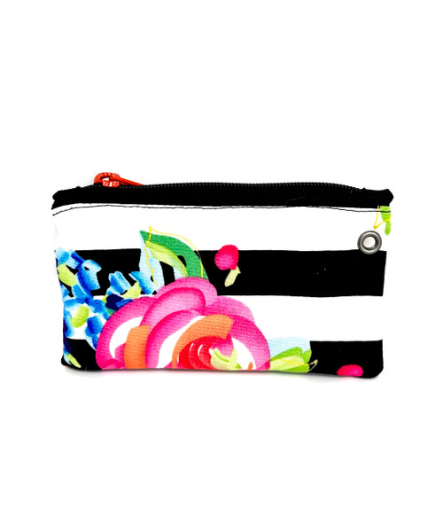 Black and White Stripe With Flower credit card Pouch