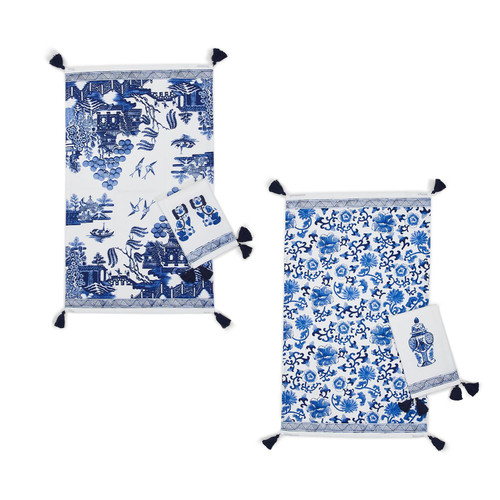 Blue and White Chinoiserie Towel Set