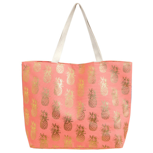Gold Pineapple Tote Bag - Coral
