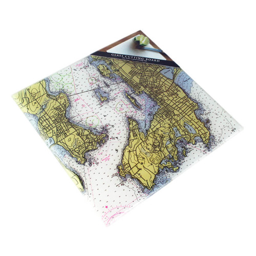 newport nautical chart glass cutting board