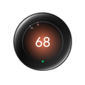 Nest Learning Thermostat Polished Obsidian front view set to 68 heating