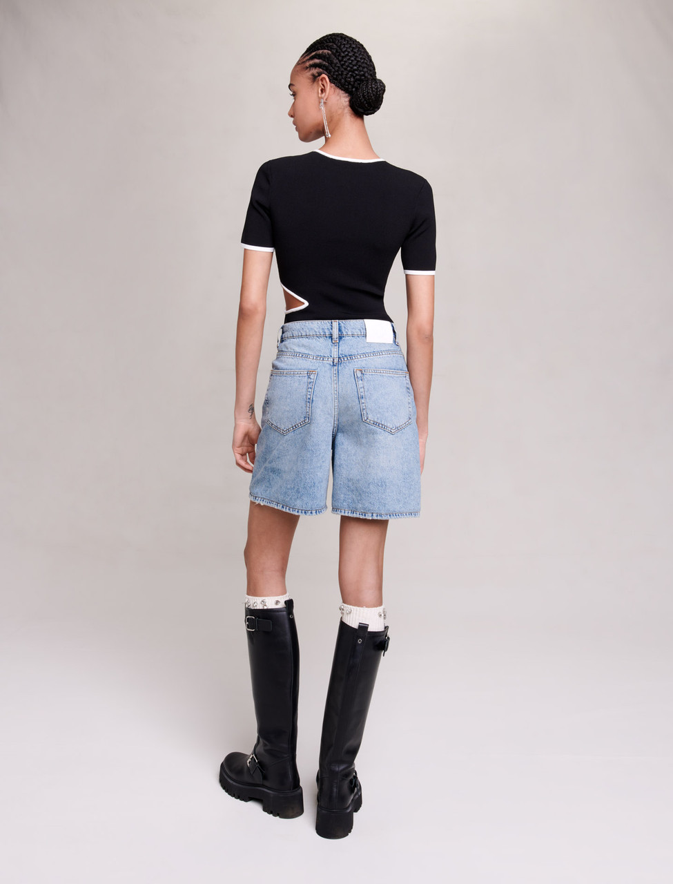 Flared Denim Shorts with Rhinestones | Maje