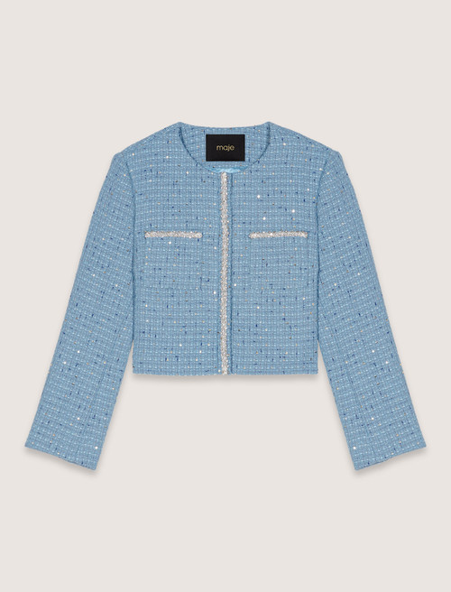 Short sequin tweed jacket - Blue