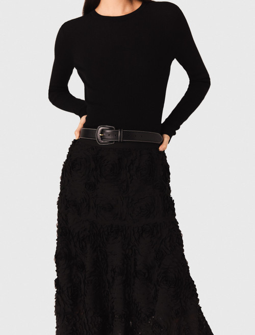 Long embroidered skirt - Black