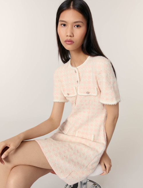 Tweed effect knit short dress - Pink Tweed effect knit short dress - Pink