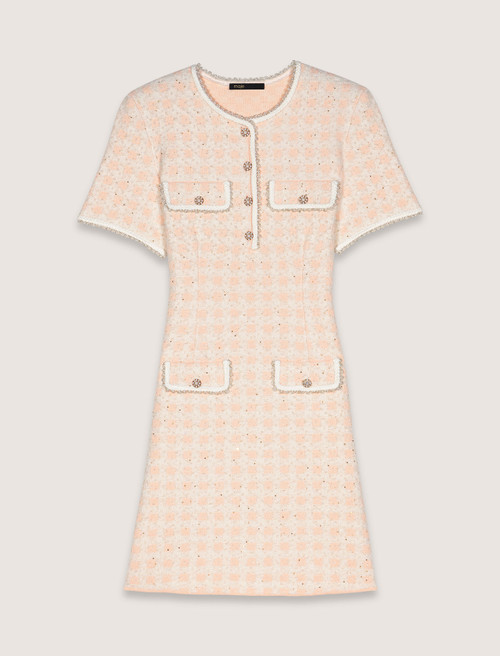 Tweed effect knit short dress - Pink Tweed effect knit short dress - Pink