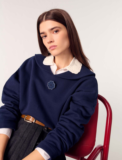 Short sweatshirt with embroidery - Navy Short sweatshirt with embroidery - Navy