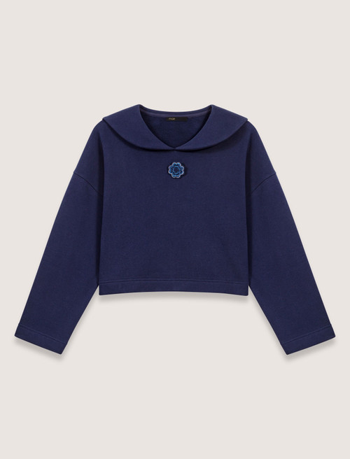 Short sweatshirt with embroidery - Navy Short sweatshirt with embroidery - Navy
