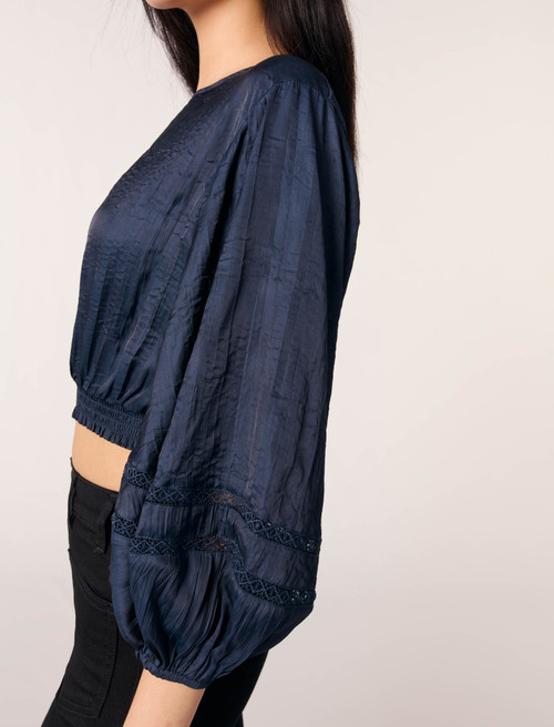 Satin look short top - Navy Satin look short top - Navy