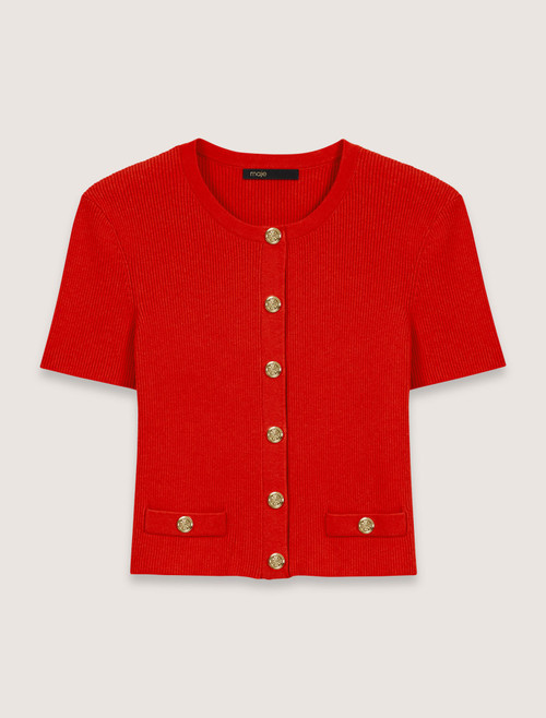 Cropped cardigan with gold buttons - Red Cropped cardigan with gold buttons - Red