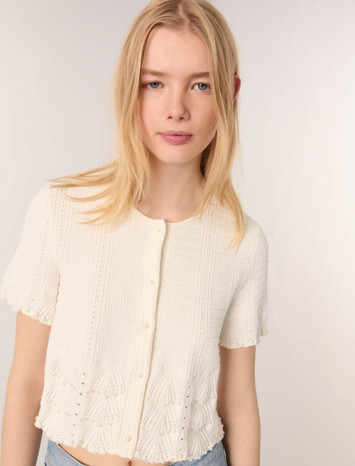 Beaded pointelle knit cardigan - White