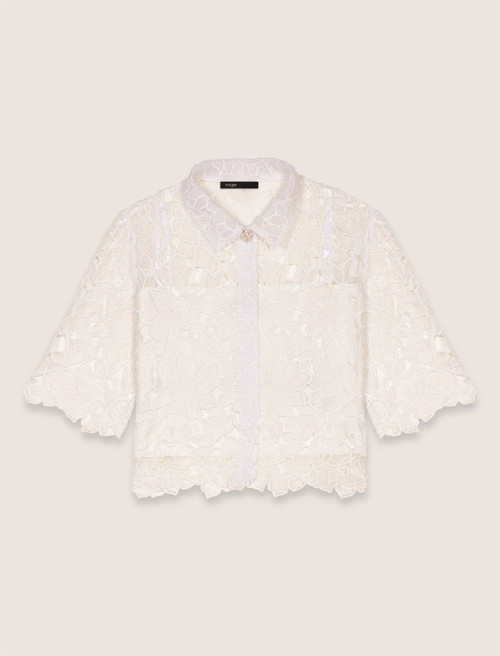 Cropped floral guipure shirt - White Cropped floral guipure shirt - White