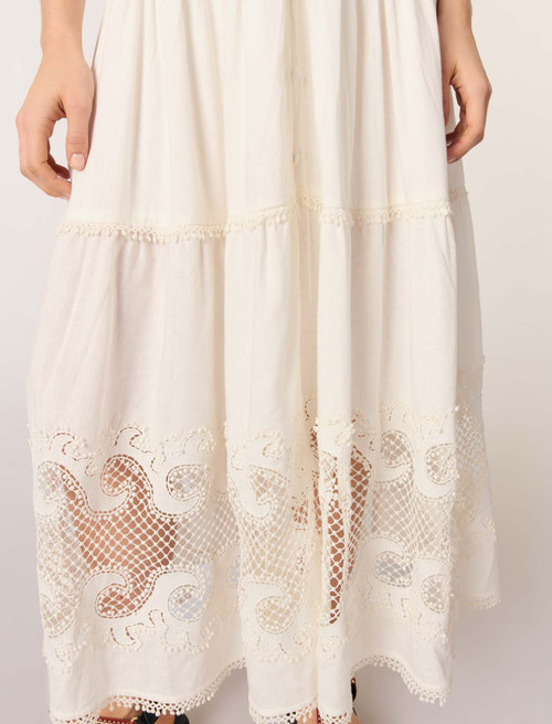 Embroidered ruffled maxi dress - Ecru